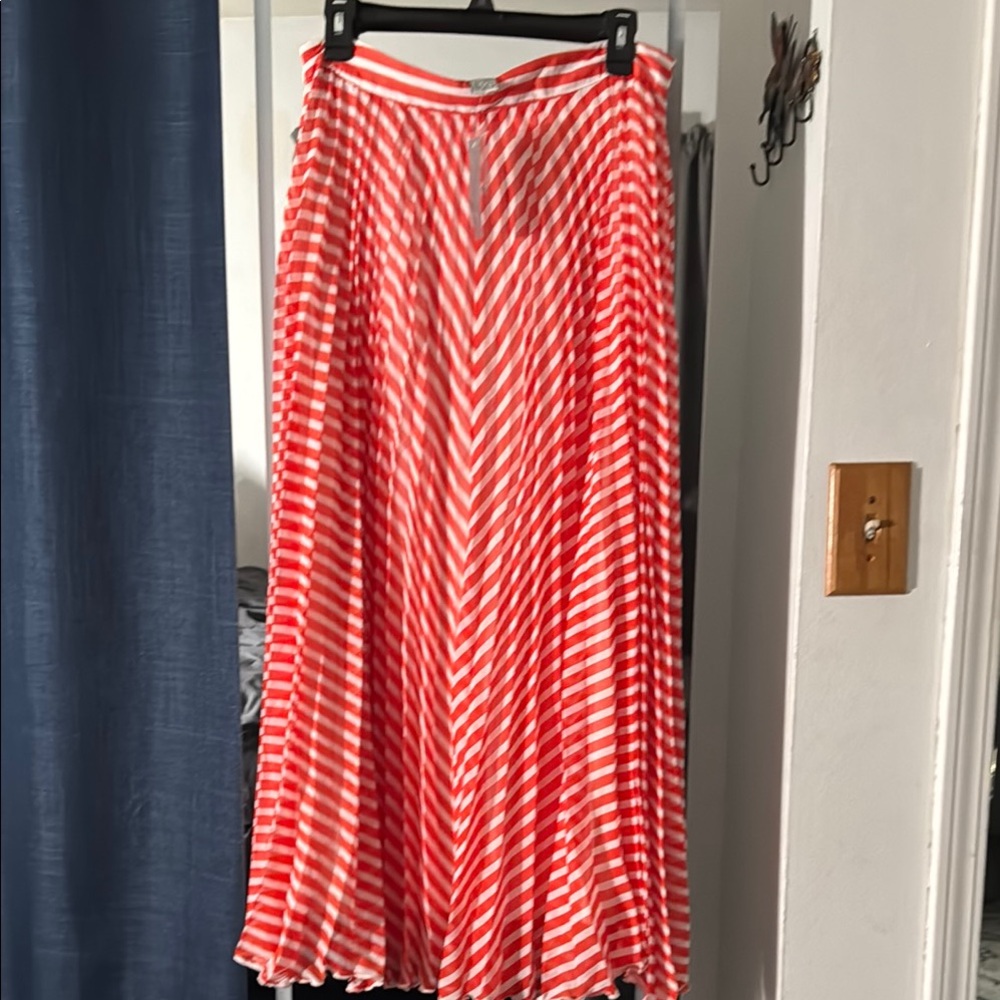 WD.NY Orange and White Pleated A-line Maxi Skirt